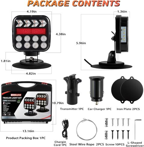 Wireless Trailer Lights, Adjustable Magnetic LED Trailer Lights with Reflectors, Fast Charge, Portable Rechargeable Tow Tail Light Kit for Trucks, Boats, RVs, Campers, Caravans, Cars, IP67 Waterproof in Saudi Arabia