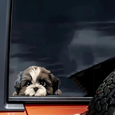 2 pcs Peeking Shih Tzu Puppy Single Use Animal & Anime Graphic Funny Car Bumper Sticker,6 Inch Vinyl Decal, Waterproof,Die-Cut for Cars,Windows,Laptops in Saudi Arabia
