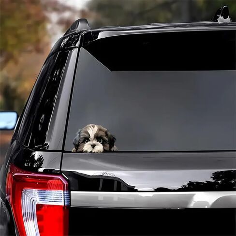 2 pcs Peeking Shih Tzu Puppy Single Use Animal & Anime Graphic Funny Car Bumper Sticker,6 Inch Vinyl Decal, Waterproof,Die-Cut for Cars,Windows,Laptops in Saudi Arabia