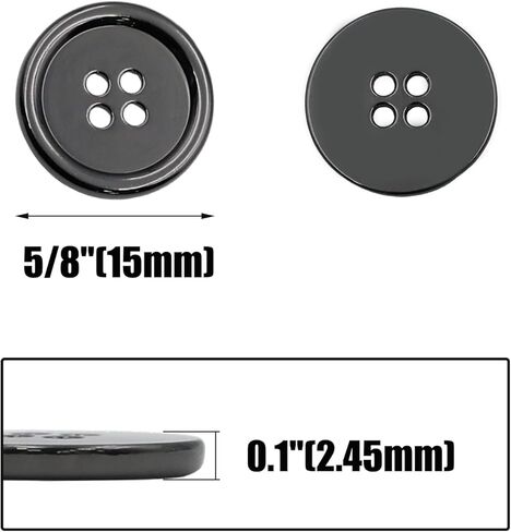 Lilaly 12 pcs Metal Gunmetal 5/8 Inch Buttons for Crafts, 15mm 4-Holes Buttons for Clothes, Suitable for for DIY Crafts, Coats, Shirts, Pants, Shorts in Kuwait