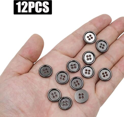 Lilaly 12 pcs Metal Gunmetal 5/8 Inch Buttons for Crafts, 15mm 4-Holes Buttons for Clothes, Suitable for for DIY Crafts, Coats, Shirts, Pants, Shorts in Kuwait