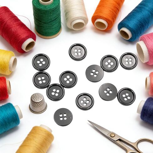 Lilaly 12 pcs Metal Gunmetal 5/8 Inch Buttons for Crafts, 15mm 4-Holes Buttons for Clothes, Suitable for for DIY Crafts, Coats, Shirts, Pants, Shorts in Kuwait