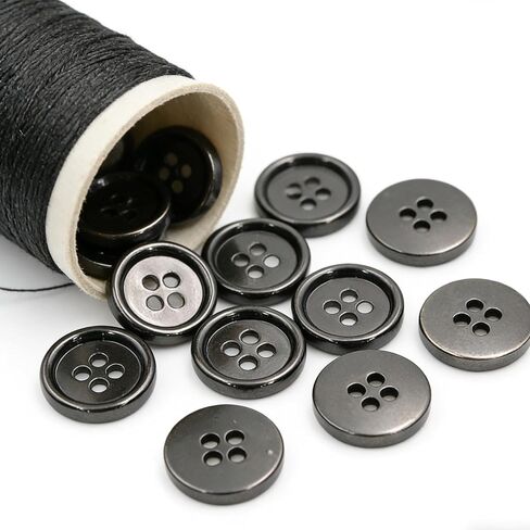 Lilaly 12 pcs Metal Gunmetal 5/8 Inch Buttons for Crafts, 15mm 4-Holes Buttons for Clothes, Suitable for for DIY Crafts, Coats, Shirts, Pants, Shorts in Kuwait