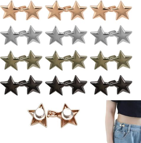 12Sets Star Jeans Button,Adjustable Pant Waist Tightener,Instant Removable Jean Buttons Metal Stars Jean Button Pins,No Sewing Required Pant Clips for Loose Jeans Pants Skirts Clothing Sleeves in Saudi Arabia