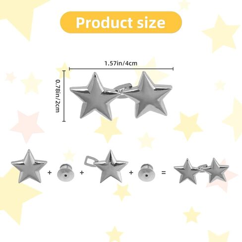 12Sets Star Jeans Button,Adjustable Pant Waist Tightener,Instant Removable Jean Buttons Metal Stars Jean Button Pins,No Sewing Required Pant Clips for Loose Jeans Pants Skirts Clothing Sleeves in Saudi Arabia