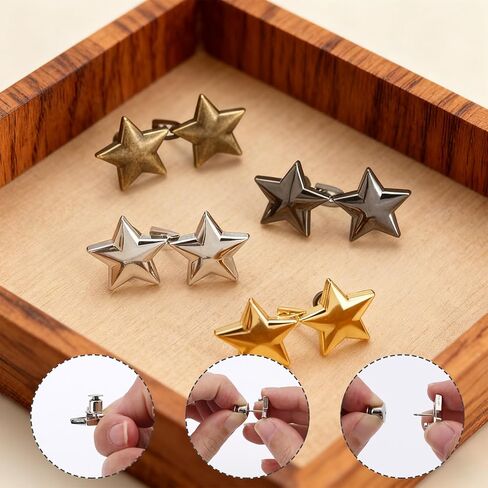 12Sets Star Jeans Button,Adjustable Pant Waist Tightener,Instant Removable Jean Buttons Metal Stars Jean Button Pins,No Sewing Required Pant Clips for Loose Jeans Pants Skirts Clothing Sleeves in Saudi Arabia