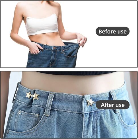 12Sets Star Jeans Button,Adjustable Pant Waist Tightener,Instant Removable Jean Buttons Metal Stars Jean Button Pins,No Sewing Required Pant Clips for Loose Jeans Pants Skirts Clothing Sleeves in Saudi Arabia