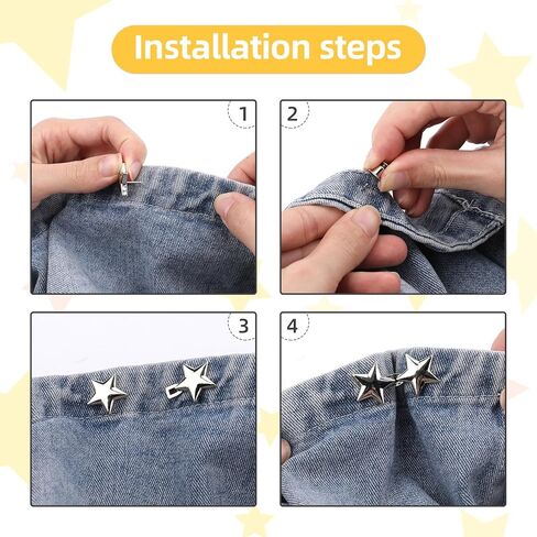12Sets Star Jeans Button,Adjustable Pant Waist Tightener,Instant Removable Jean Buttons Metal Stars Jean Button Pins,No Sewing Required Pant Clips for Loose Jeans Pants Skirts Clothing Sleeves in Saudi Arabia