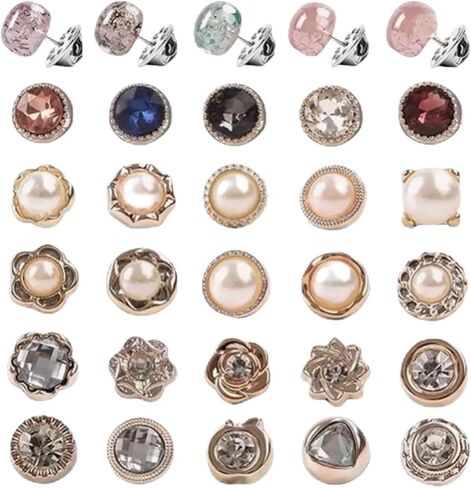 30 PCS Women Shirt Brooch Buttons No-Sew Invisible Pearl Brooch Buttons Cover Up Lapel Pins Blouse Modesty Pin Prevent Accidental Exposure Decorative Pins for DIY Cardigan Bag Dress Clothes in Saudi Arabia