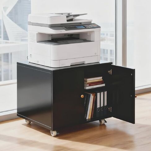 Printer Stand with Storage Cabinet,Rolling Printer Cart with Wheels,23.62" Height Mobile Printer Stand, Adjustable Printer Table Organizer for Office and Home, Black in Saudi Arabia