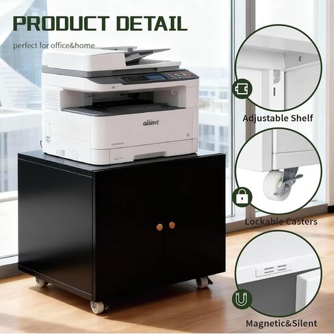 Printer Stand with Storage Cabinet,Rolling Printer Cart with Wheels,23.62" Height Mobile Printer Stand, Adjustable Printer Table Organizer for Office and Home, Black in Saudi Arabia