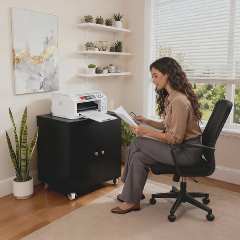 Printer Stand with Storage Cabinet,Rolling Printer Cart with Wheels,23.62" Height Mobile Printer Stand, Adjustable Printer Table Organizer for Office and Home, Black in Saudi Arabia