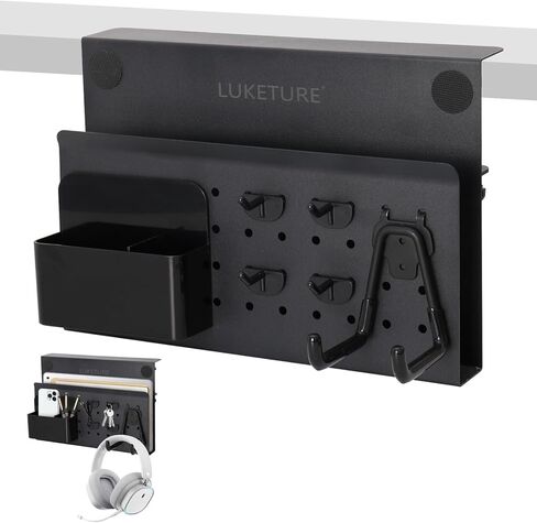 LUKETURE Desk Side Storage, No Drill Laptop Side Desk Mount, Steel Hanging Organizer, with Pegboard Accessories, Clamp on Laptop Holder for Office and Home, Fits Flat Edge Tables 0.3" to 2.8" in Saudi Arabia