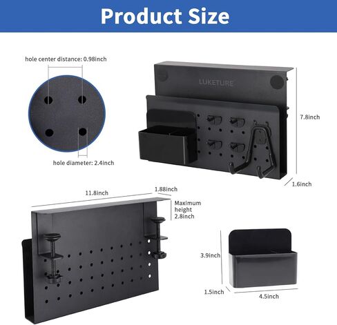LUKETURE Desk Side Storage, No Drill Laptop Side Desk Mount, Steel Hanging Organizer, with Pegboard Accessories, Clamp on Laptop Holder for Office and Home, Fits Flat Edge Tables 0.3" to 2.8" in Saudi Arabia