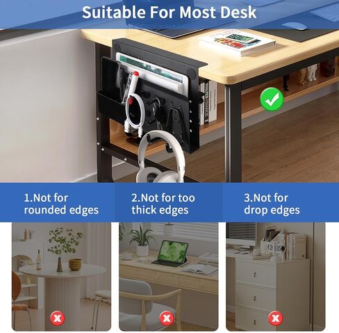 LUKETURE Desk Side Storage, No Drill Laptop Side Desk Mount, Steel Hanging Organizer, with Pegboard Accessories, Clamp on Laptop Holder for Office and Home, Fits Flat Edge Tables 0.3" to 2.8" in Saudi Arabia