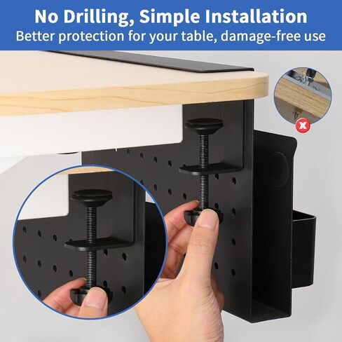 LUKETURE Desk Side Storage, No Drill Laptop Side Desk Mount, Steel Hanging Organizer, with Pegboard Accessories, Clamp on Laptop Holder for Office and Home, Fits Flat Edge Tables 0.3" to 2.8" in Saudi Arabia