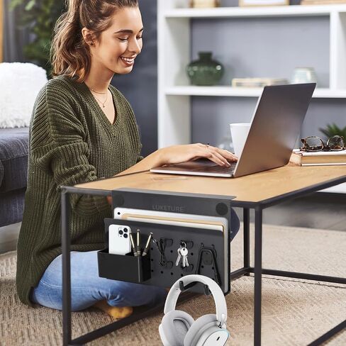 LUKETURE Desk Side Storage, No Drill Laptop Side Desk Mount, Steel Hanging Organizer, with Pegboard Accessories, Clamp on Laptop Holder for Office and Home, Fits Flat Edge Tables 0.3" to 2.8" in Saudi Arabia