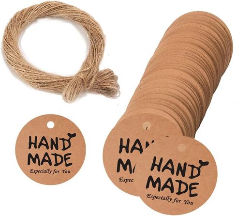 100pcs DIY Gift Labels with Hand Made Design – Premium Label Set Including 20m Jute Rope for Creative Projects in Kuwait