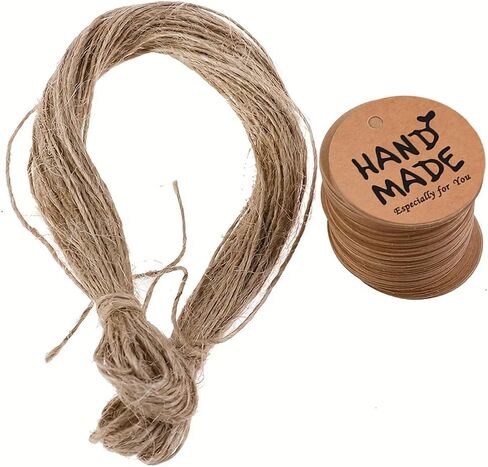 100pcs DIY Gift Labels with Hand Made Design – Premium Label Set Including 20m Jute Rope for Creative Projects in Kuwait