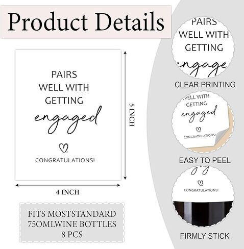 8 Pcs Engagement Wine Bottle Labels, Pairs Well with Getting Engaged Wine Stickers, Engagement Party Decorations Gifts for Her Him, Newly Wedding Panning Supplies in Kuwait