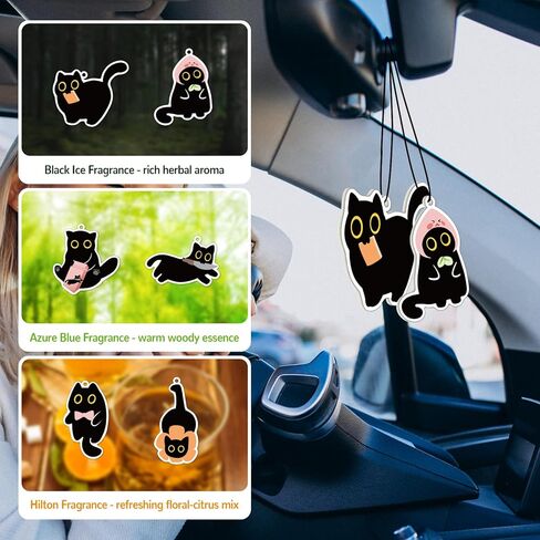 Cute Black Cat Car Air Fresheners Ornaments, 10Pcs Hanging Decoration Fresheners, Long-Lasting Scent for Car Interior, Home, Office in Saudi Arabia