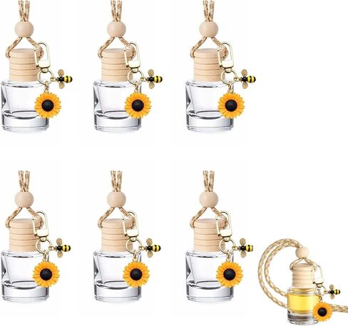 6 Pcs 8ml Hanging Car Diffuser Bottle,With Cherry Pendant, Refillable Clear Glass Aroma Diffuser With Wooden Cap & String, Long-Lasting Scent, Odor Eliminator For Car, Home & Office (Cherry Hangab) in Kuwait