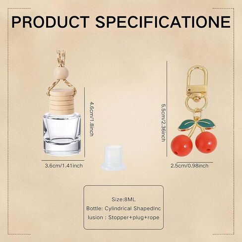 6 Pcs 8ml Hanging Car Diffuser Bottle,With Cherry Pendant, Refillable Clear Glass Aroma Diffuser With Wooden Cap & String, Long-Lasting Scent, Odor Eliminator For Car, Home & Office (Cherry Hangab) in Kuwait