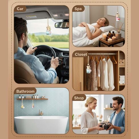 6 Pcs 8ml Hanging Car Diffuser Bottle,With Cherry Pendant, Refillable Clear Glass Aroma Diffuser With Wooden Cap & String, Long-Lasting Scent, Odor Eliminator For Car, Home & Office (Cherry Hangab) in Kuwait