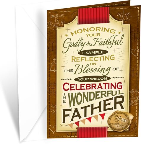 Prime Greetings Religious Father's Day Card, Made in America, Eco-Friendly, Thick Card Stock with Premium Envelope 5in x 7.75in, Packaged in Protective Mailer in Kuwait