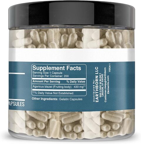 Earthborn Elements Agaricus Blazei 200 Capsules, Pure & Undiluted, No Additives in Saudi Arabia
