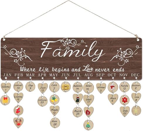 Grandma Mom Gifts from Daughter Son, Wooden Family Birthday Reminder Calendar Board Wall Hanging Tracker Plaque, Best Mothers Day Present for Parent in Kuwait