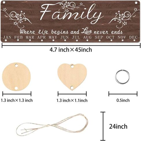 Grandma Mom Gifts from Daughter Son, Wooden Family Birthday Reminder Calendar Board Wall Hanging Tracker Plaque, Best Mothers Day Present for Parent in Kuwait