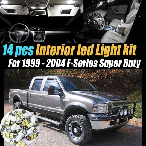 طقم إضاءة LED داخلي للسيارة 14 قطعة أبيض فائق 6000k متوافق مع 1999-2004 Ford F-Series F250/F350/F450/F550 Super Duty in Kuwait