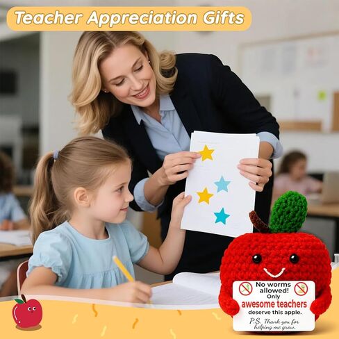 هدايا تقدير المعلمين من MAMAGIFTREE - تفاحة كروشيه بدون ديدان - هدايا شكر فريدة لمعلمي رياض الأطفال في مرحلة ما قبل المدرسة للرعاية النهارية، هدية نهاية العام للعودة إلى المدرسة للمعلم in Kuwait
