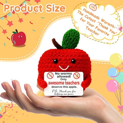 هدايا تقدير المعلمين من MAMAGIFTREE - تفاحة كروشيه بدون ديدان - هدايا شكر فريدة لمعلمي رياض الأطفال في مرحلة ما قبل المدرسة للرعاية النهارية، هدية نهاية العام للعودة إلى المدرسة للمعلم in Kuwait