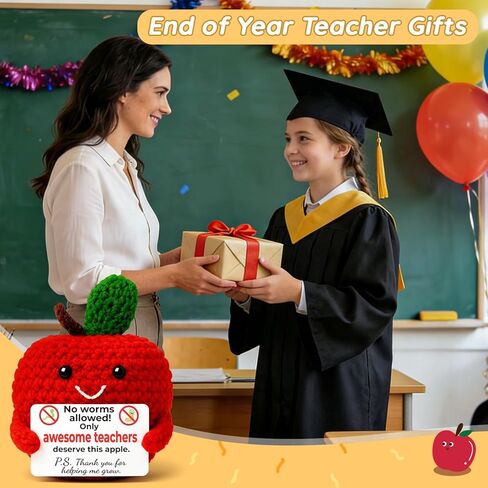 هدايا تقدير المعلمين من MAMAGIFTREE - تفاحة كروشيه بدون ديدان - هدايا شكر فريدة لمعلمي رياض الأطفال في مرحلة ما قبل المدرسة للرعاية النهارية، هدية نهاية العام للعودة إلى المدرسة للمعلم in Kuwait