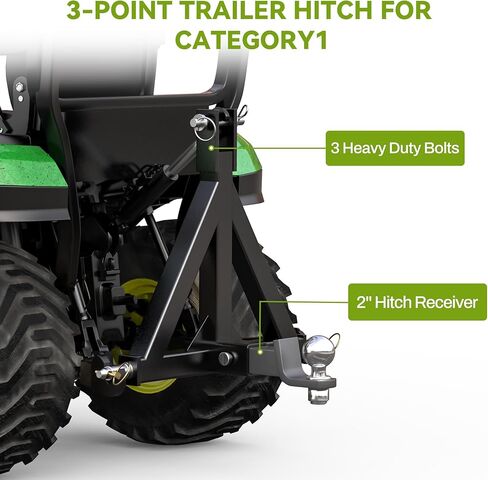 AUTOSAVER88 3 Point Hitch Receiver with 2" Receiver Trailer Hitch for Tractor Quick Hitch Drawbar Category 1 Attachments Fit for Kubota, John Deere,Kioti, Yanmar,NorTrac, BX, LM25H, WLM Tractor, Black in Kuwait