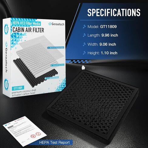HEPA Cabin Air Filter with Activated Carbon Bean, Tested 99.95% Filtration, Zero deformation, CF11809 for Cadillac Escalade; Chevrolet Silverado, Suburban, Tahoe; GMC Sierra, Yukon, Yukon XL in Saudi Arabia