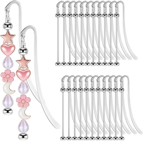 24 Pcs Beadable Bookmarks Bulk DIY Metal Blank Bookmarks to Decorate Beadable Items Beaded Craft Jewelry Bar Pendant Charm Gifts Office Supplies for Book Lover (Silver) in Saudi Arabia