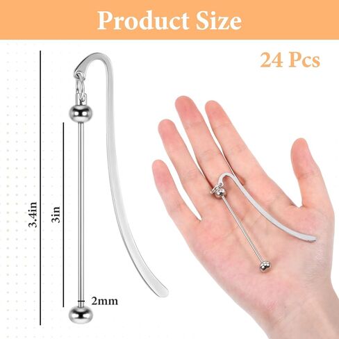 24 Pcs Beadable Bookmarks Bulk DIY Metal Blank Bookmarks to Decorate Beadable Items Beaded Craft Jewelry Bar Pendant Charm Gifts Office Supplies for Book Lover (Silver) in Saudi Arabia