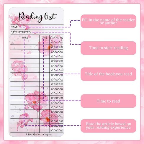 Tyqour 12 PCS Reading List Bookmark Library Cards Pink Reading Bookmark Bulk Bookmarks for Gifts and Literary Supplies for Reading Enthusiasts in Kuwait