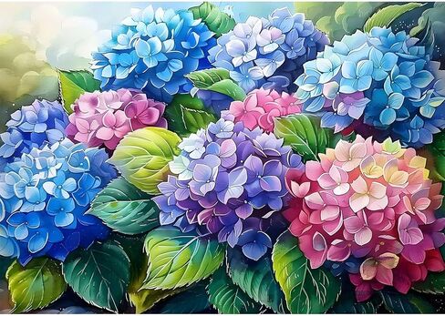 EMIEAUFG Hydrangea Diamond Art Kits for Adults, Hydrangea Flower Diamond Painting Kit for Kids and Beginners, 5D Round Full Drill Craft, Home Wall Decor 12" x 16" in Kuwait
