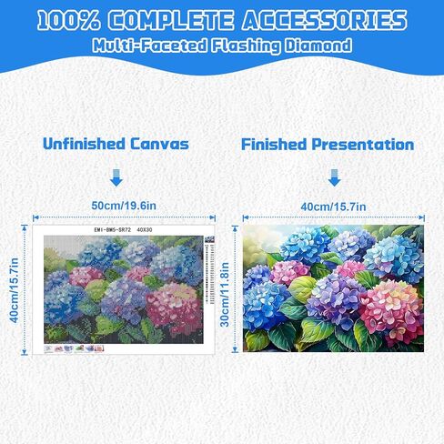 EMIEAUFG Hydrangea Diamond Art Kits for Adults, Hydrangea Flower Diamond Painting Kit for Kids and Beginners, 5D Round Full Drill Craft, Home Wall Decor 12" x 16" in Kuwait