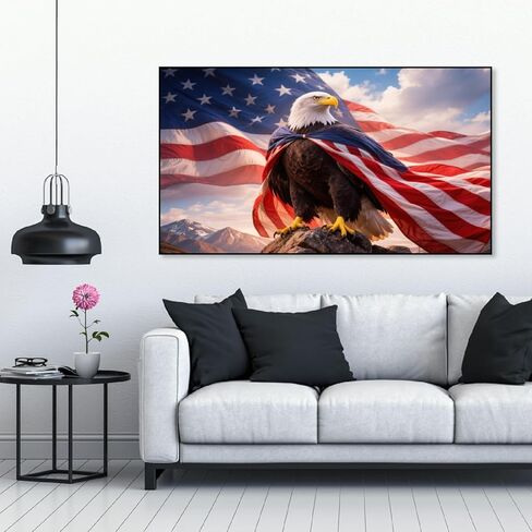 Mrnsiet Independence Day Diamond Art Kits for Adults, 5D Large Eagle Diamond Painting Kits for Beginners, DIY Animal Full Round Easy Diamonds Dot Gem Art Crystal for Home Wall Decor 15.74x27.55inch in Saudi Arabia