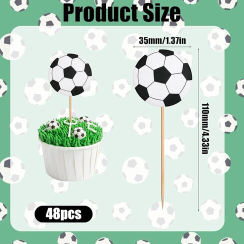 48PCS Soccer Cake Topper, Soccer Cupcake Toppers, Football Theme Cake Decorations, Sports Party Supplies for Kids Birthday Baby Shower in Kuwait
