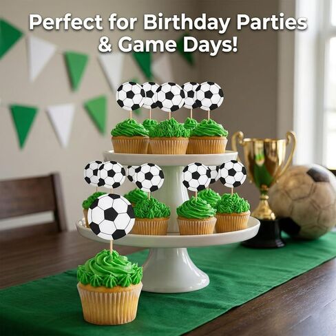 48PCS Soccer Cake Topper, Soccer Cupcake Toppers, Football Theme Cake Decorations, Sports Party Supplies for Kids Birthday Baby Shower in Kuwait