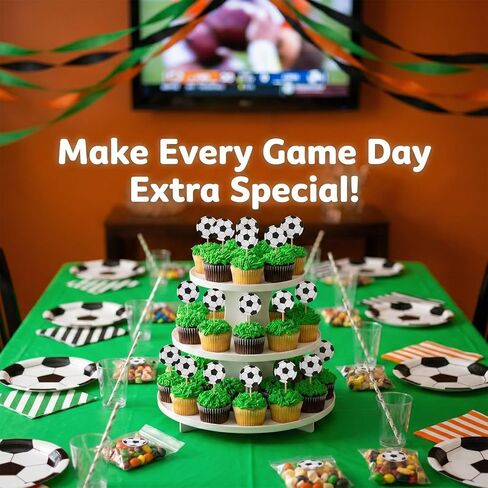 48PCS Soccer Cake Topper, Soccer Cupcake Toppers, Football Theme Cake Decorations, Sports Party Supplies for Kids Birthday Baby Shower in Kuwait