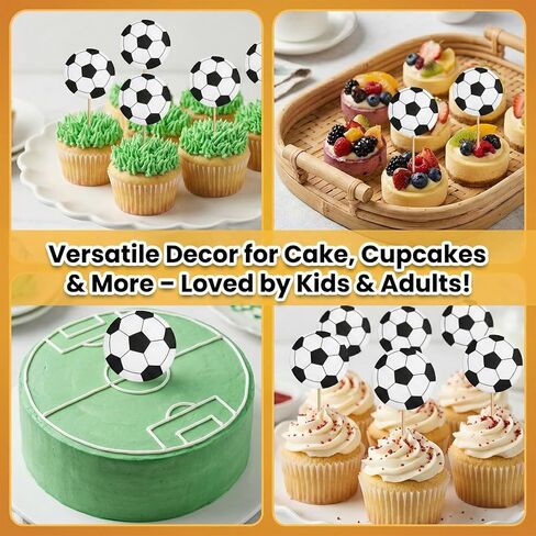 48PCS Soccer Cake Topper, Soccer Cupcake Toppers, Football Theme Cake Decorations, Sports Party Supplies for Kids Birthday Baby Shower in Kuwait