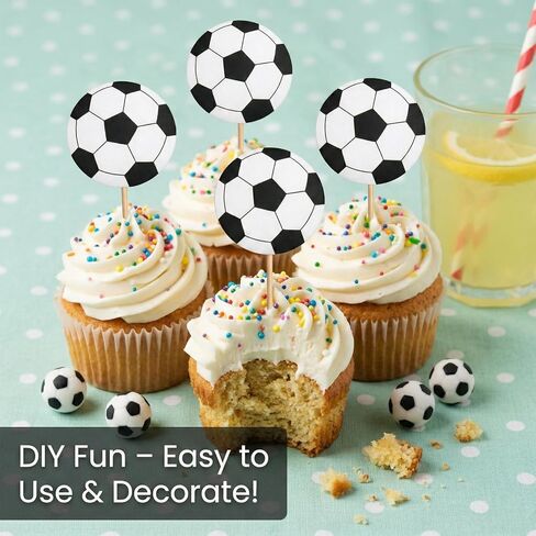 48PCS Soccer Cake Topper, Soccer Cupcake Toppers, Football Theme Cake Decorations, Sports Party Supplies for Kids Birthday Baby Shower in Kuwait