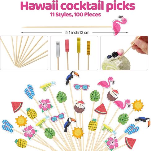 Aodaer 200 Pieces Hawaiian Cocktail Picks Accessories Drink Umbrella Straws, Umbrella Toothpicks, Decoration Picks for Aloha Tropical Hawaiian Luau Party Decorations in Kuwait